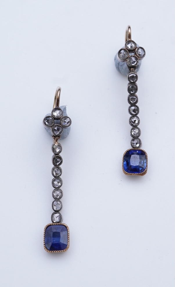 A pair of sapphire and diamond earrings, early 20th century